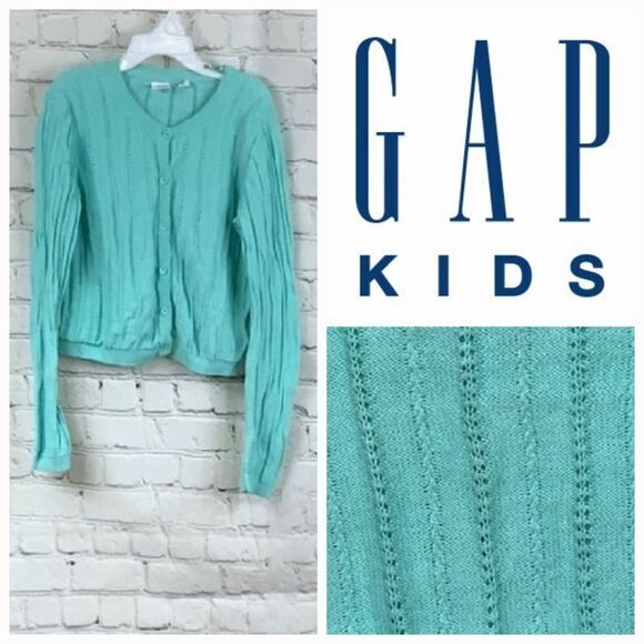 GAP Kids Mint Green Button Down Ribbed Cardigan Spring Sweater Girls Size 10 - Picture 2 of 7